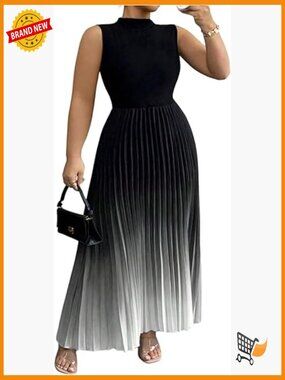 Plus Size Maxi Dress Sleeveless Pleated A-Line Flowy Formal Cocktail
